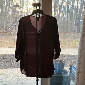 Rue21 Sheer Lace-Up Blouse - Plum